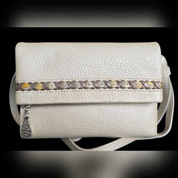 Brighton Ivory Leather Wallet Organizer Crossbody EUC - Picture 1 of 10